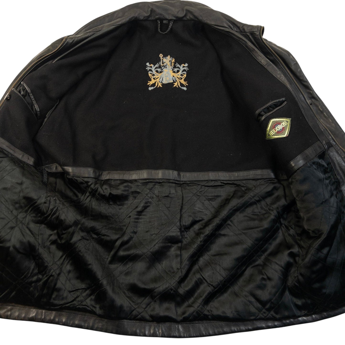 Vintage 90s Hugo Boss Zip Up Leather Jacket Size L | Large, Black