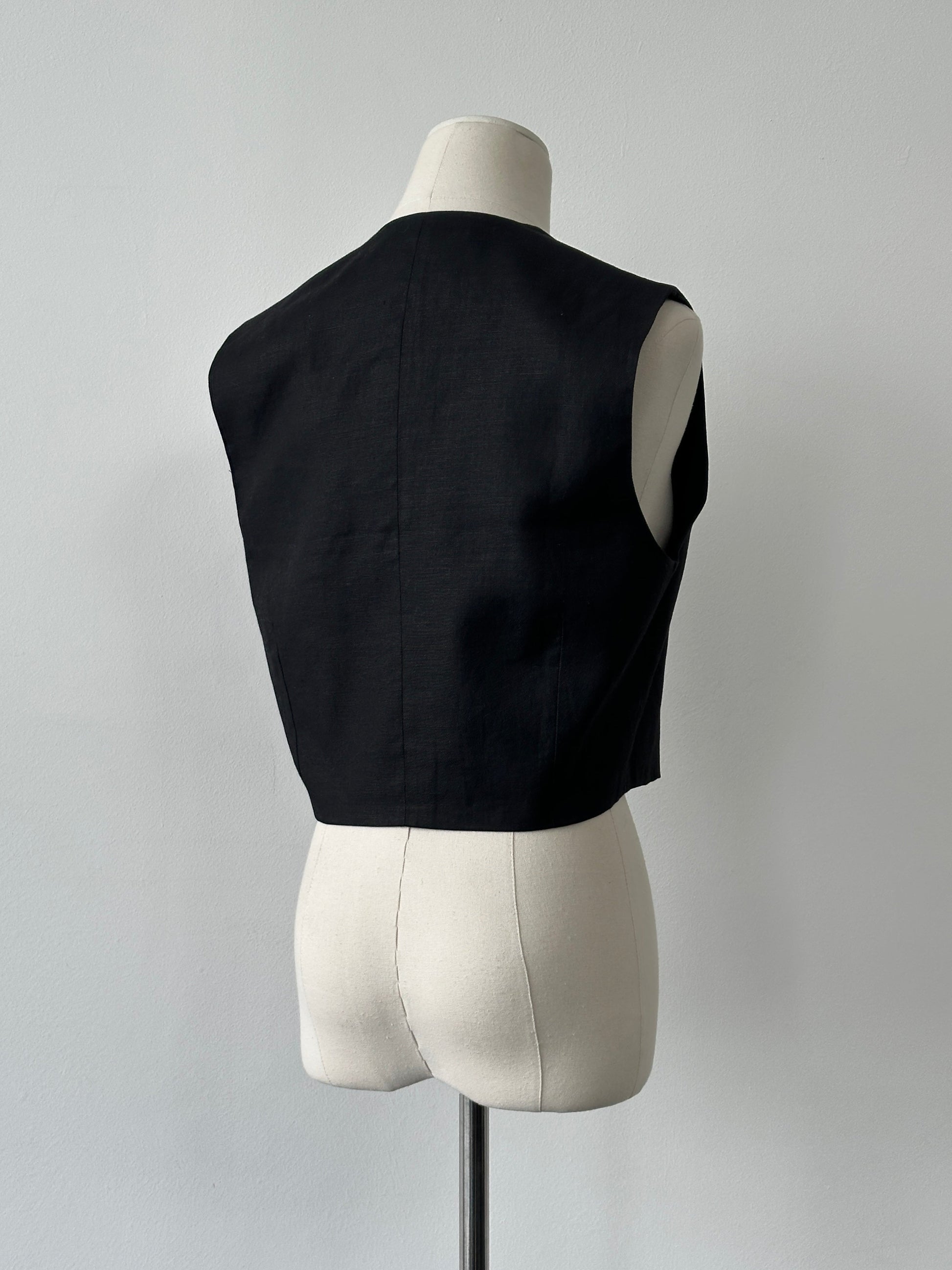 Italian Vintage 1990s Linen Sleeveless Waistcoat - M