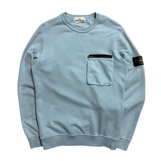 Stone Island Baby Blue Pullover Crewneck | Medium, Blue