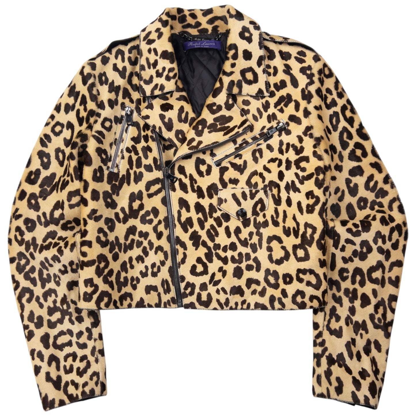 Vintage Ralph Lauren Purple Label Cropped Leopard Print Jacket Womens Size M
