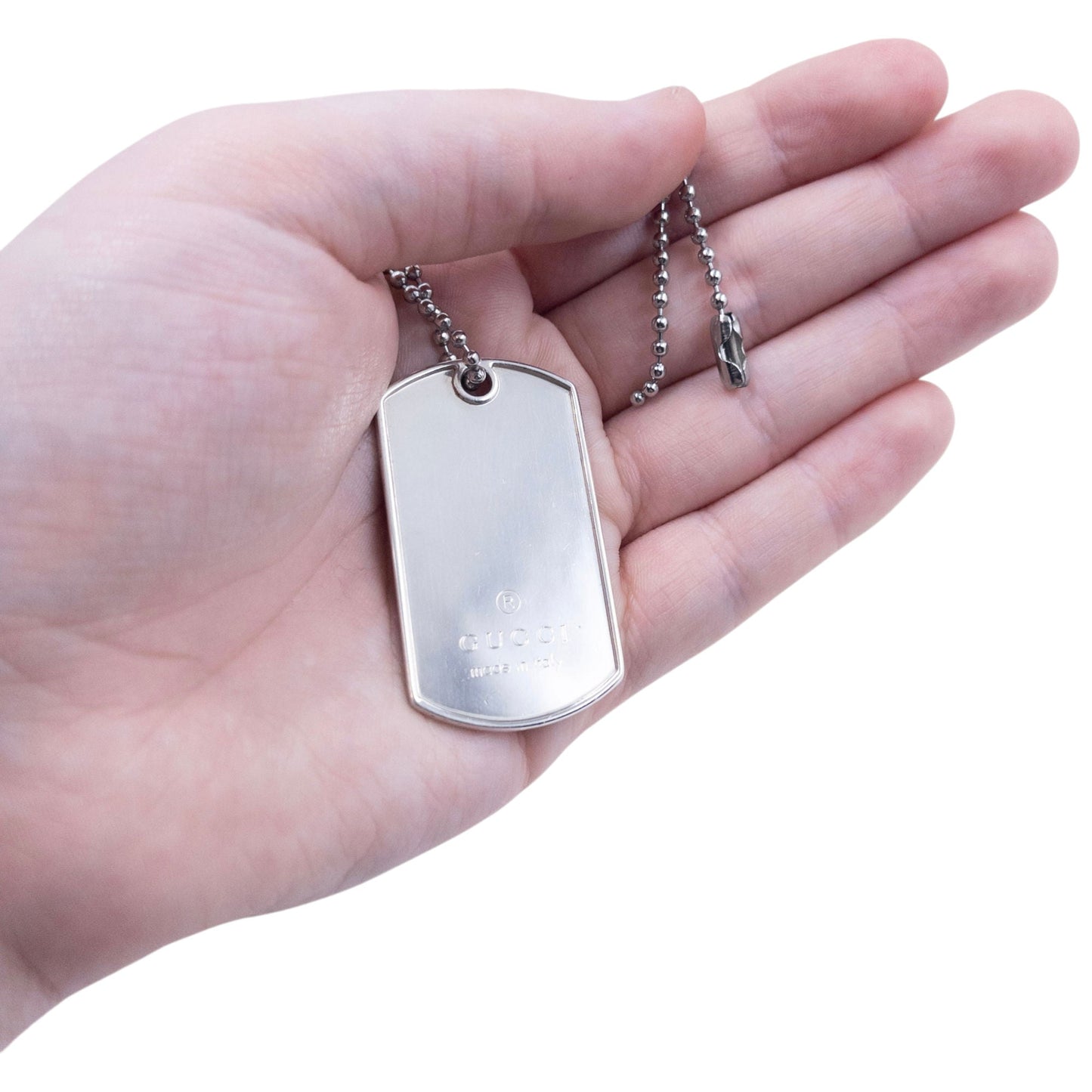 Vintage 2000s Gucci Embossed Dog Tag Necklace | O/S, Grey