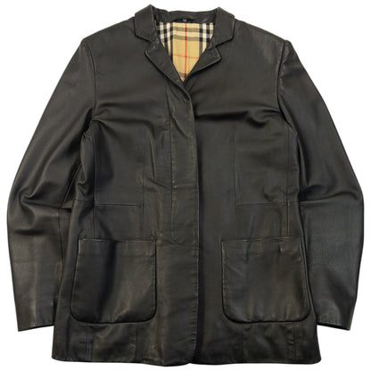 Vintage 2000s Burberry Nova Check Lined Leather Jacket Size S | Small, Black