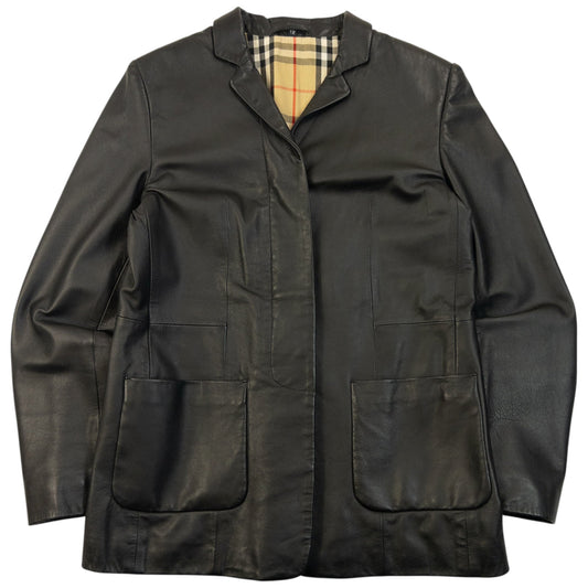 Vintage 2000s Burberry Nova Check Lined Leather Jacket Size S | Small, Black