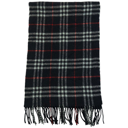 Vintage 2000s Burberry Nova Check Lambswool Tassel Scarf | O/S, Navy
