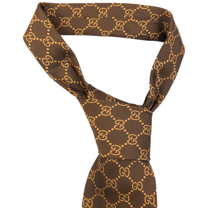Vintage 2000s Gucci Monogram Silk Tie | O/S, Brown
