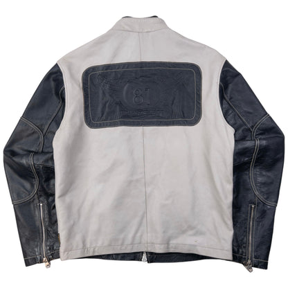 Vintage Armani Jeans Embossed Leather Biker Jacket Size M