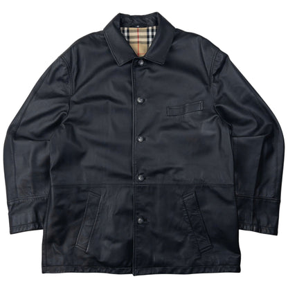 Vintage Burberry Nova Check Lined Leather Jacket Size L