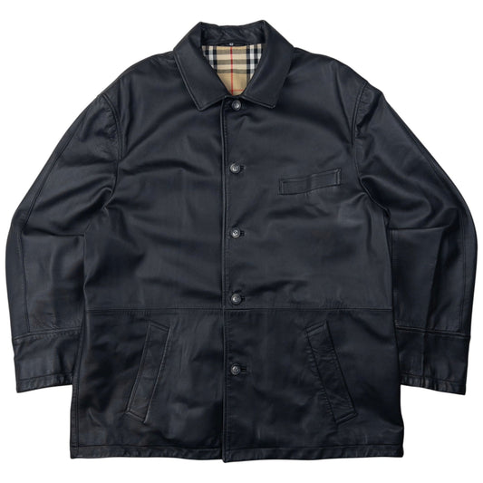Vintage Burberry Nova Check Lined Leather Jacket Size L