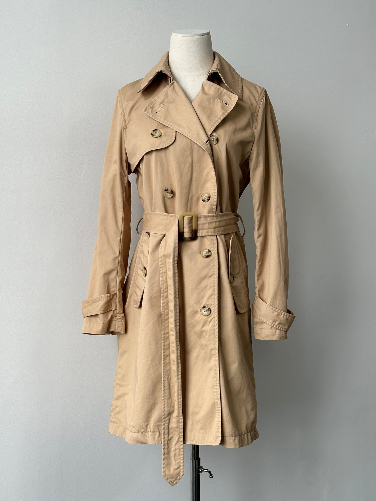Chaps 2000s Pure Cotton Double Breasted Belted Trench Coat - S