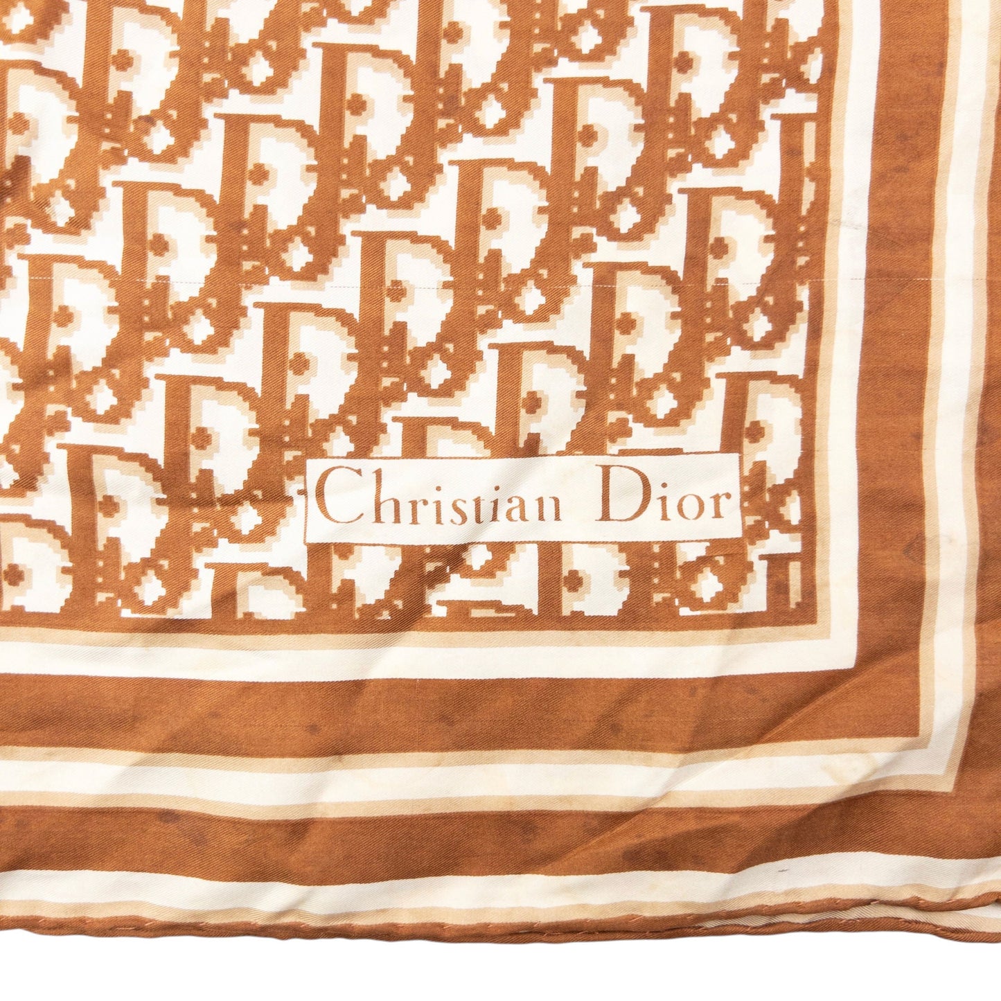 Vintage 2000s Dior Monogram Pixel Silk Scarf | O/S, Brown