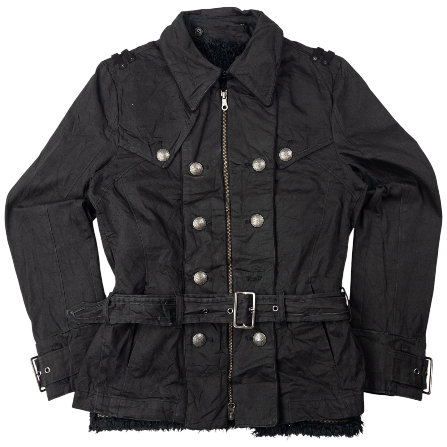 Vintage PPFM Fur Lined Zip Up Belted Jacket Womens Size M