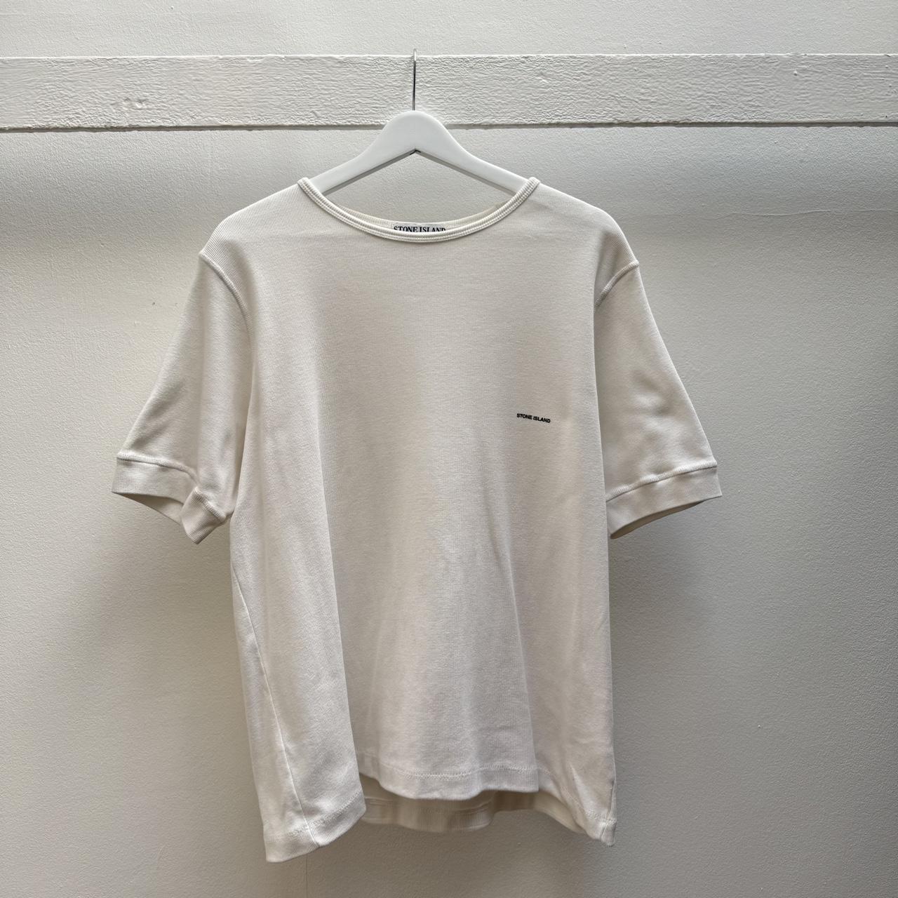 Early 00’s Stone Island Ribbed Cotton Logo T-shirt (L) | Large, White