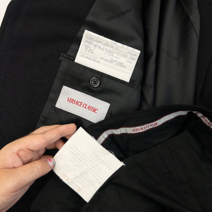 Vintage 2000s Versace Classic Monogram Jacket & Trousers Suit Set Size L | Large, Black