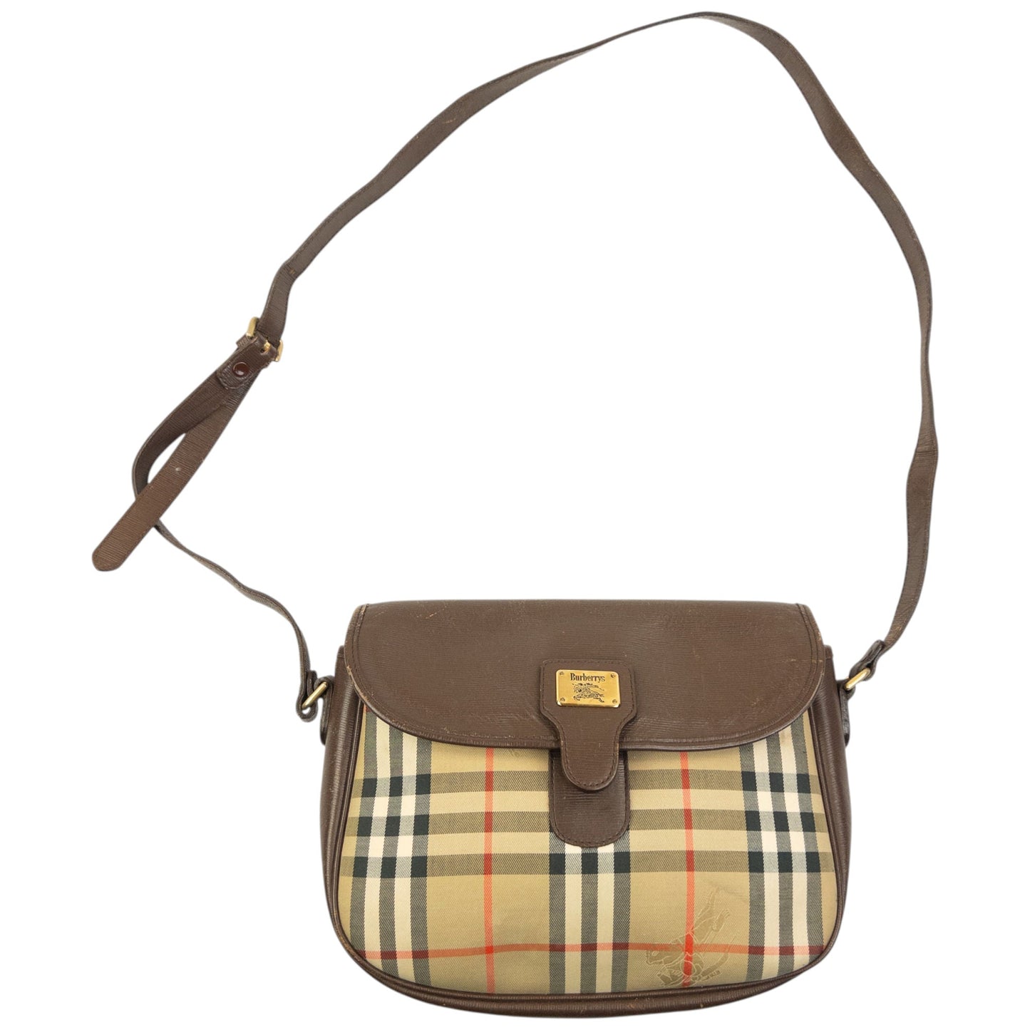 Vintage 90s Burberry Nova Check Leather Crossbody Bag | O/S, Beige, Brown, Red