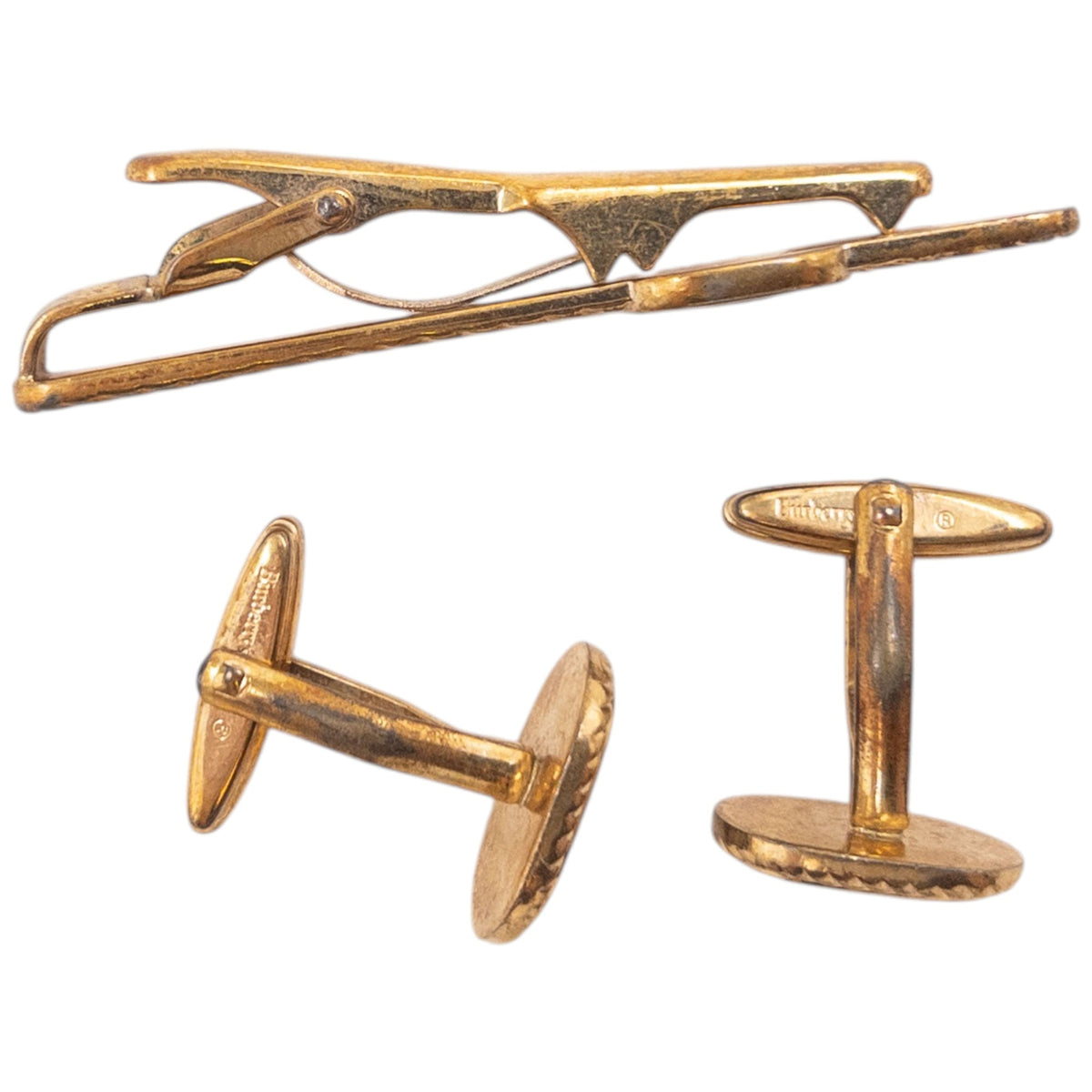 Vintage 90s Burberry Embossed Cufflinks & Tie Clip Set | O/S, Multicoloured