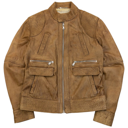 Vintage 2000s Dolce & Gabbana Zip Up Leather Jacket Size S | Small, Brown
