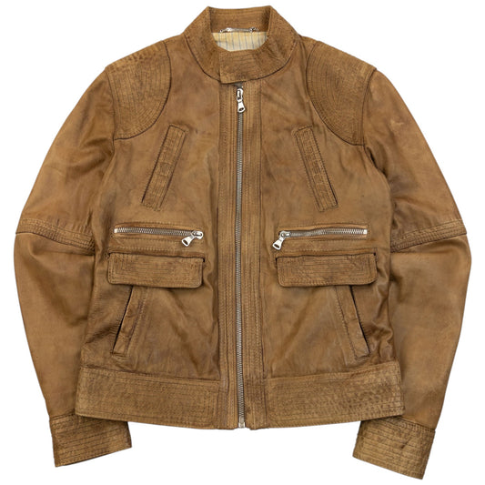 Vintage 2000s Dolce & Gabbana Zip Up Leather Jacket Size S | Small, Brown