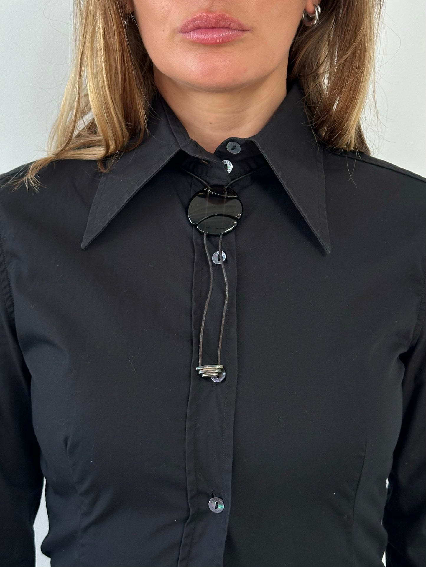 Emporio Armani 2000s Glass Pendant Leather Necklace