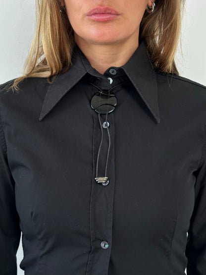Emporio Armani 2000s Glass Pendant Leather Necklace