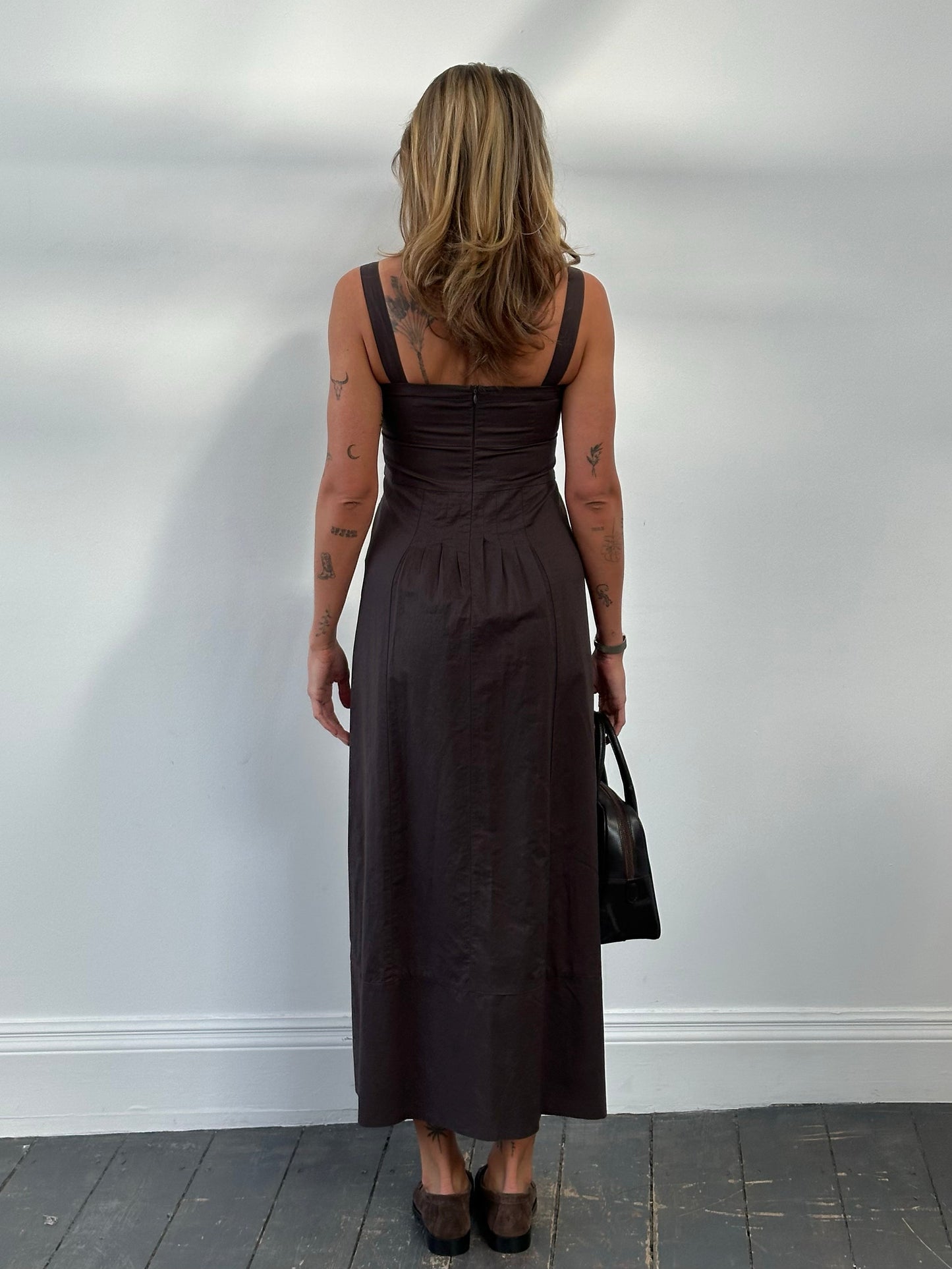 Max & Co 2000s Cotton Linen Pleated Maxi Dress - S