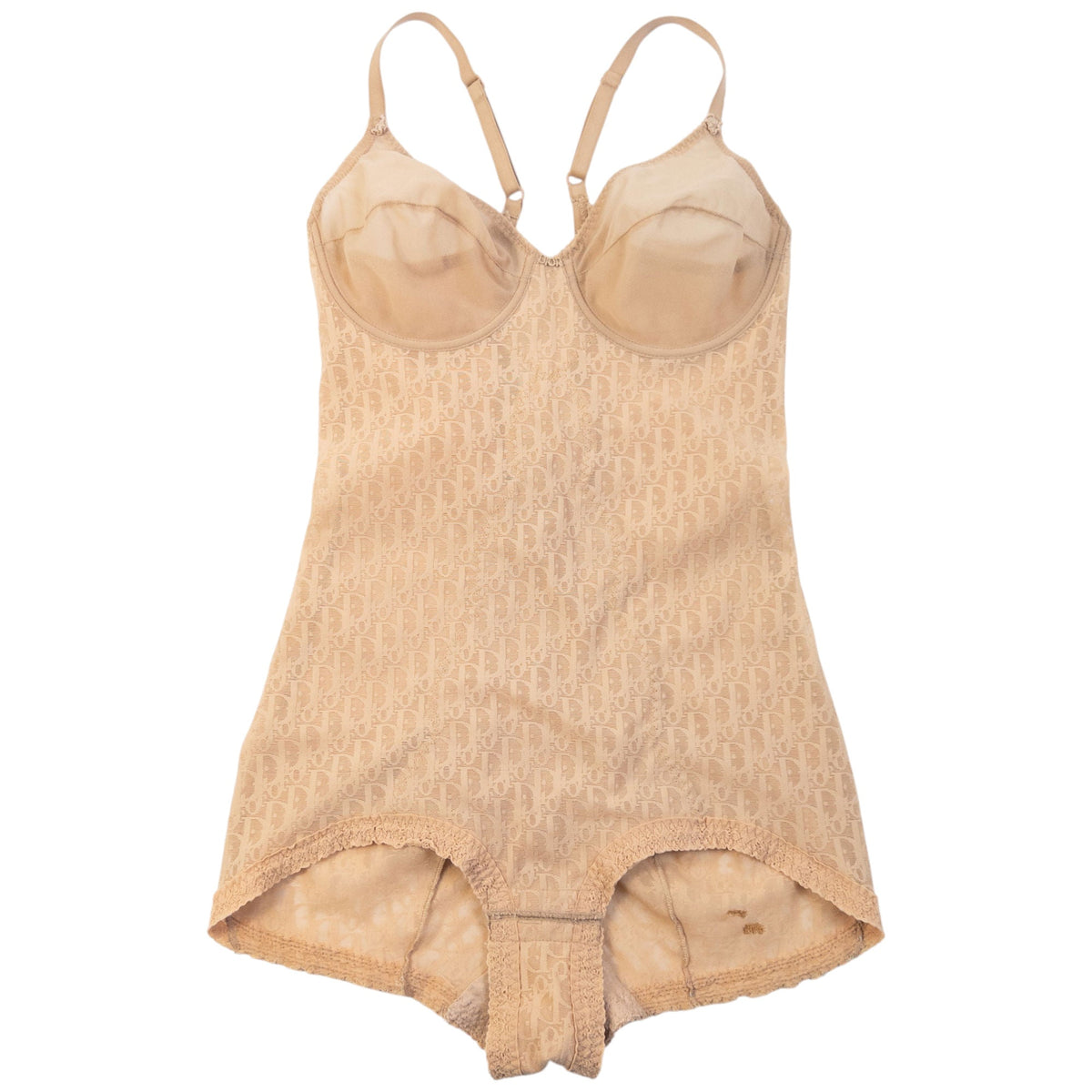Vintage 90s Dior Lingerie Monogram Lace Bodysuit Womens Size M | O/S, Beige