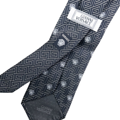 Vintage 90s Gianni Versace Medusa Monogram Silk Tie | O/S, Navy