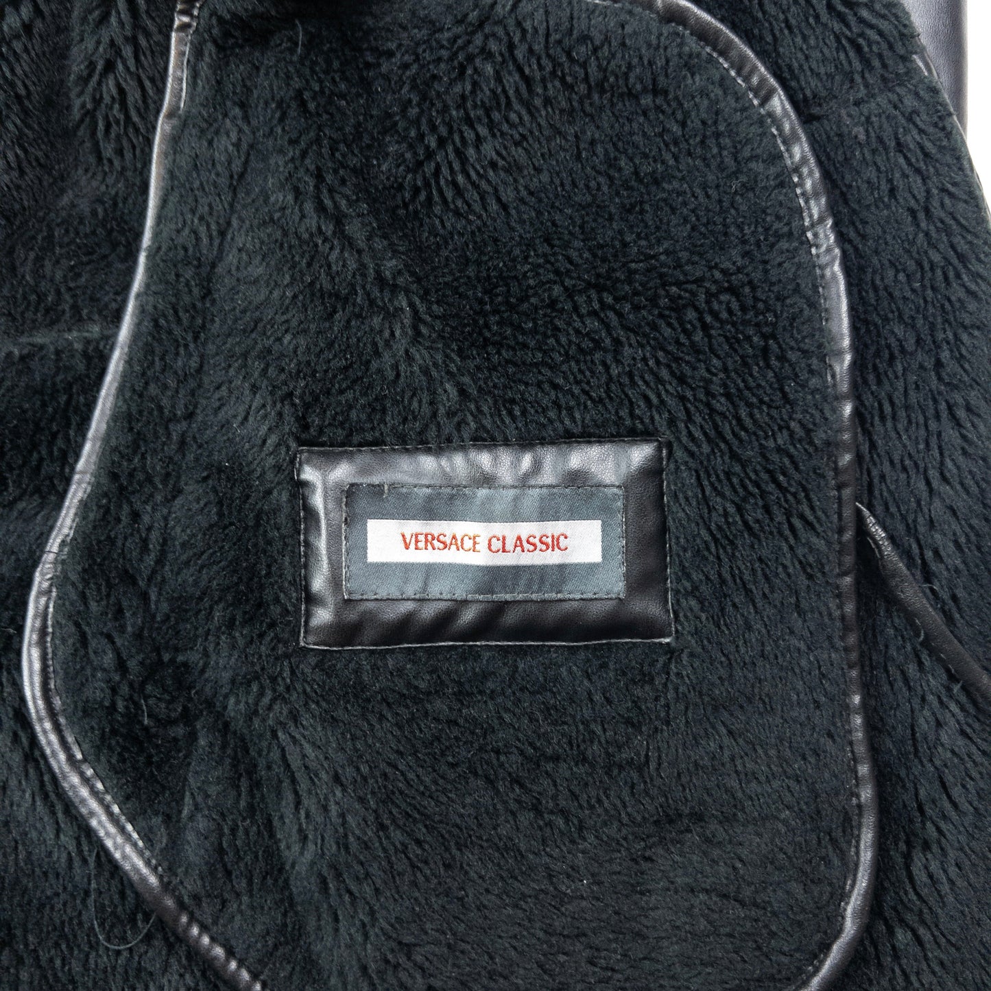 Vintage 2000s Versace Classic Fleece Lined Leather Jacket Size XL | XL, Black