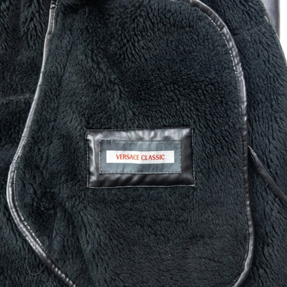 Vintage 2000s Versace Classic Fleece Lined Leather Jacket Size XL | XL, Black