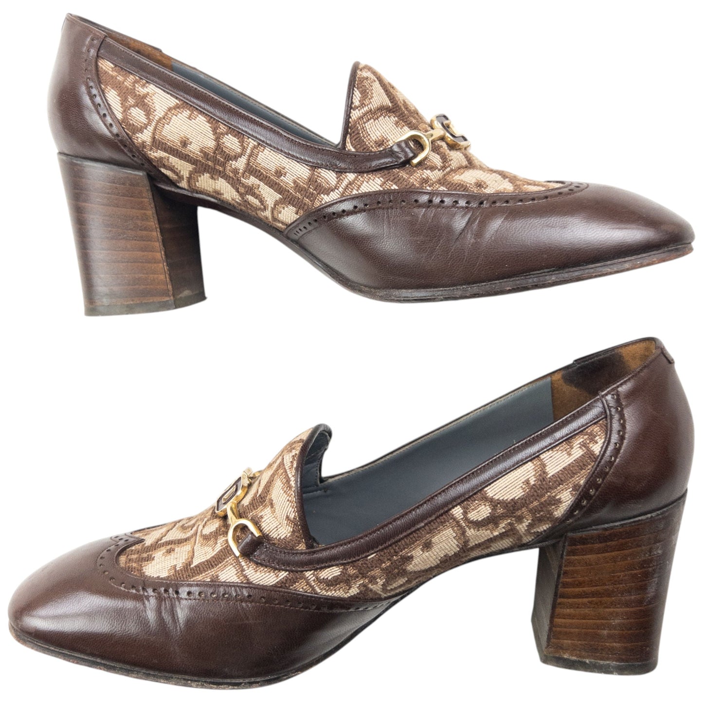 Vintage 90s Dior Monogram Leather Heeled Loafers Womens Size UK6 | ONE SIZE, Brown