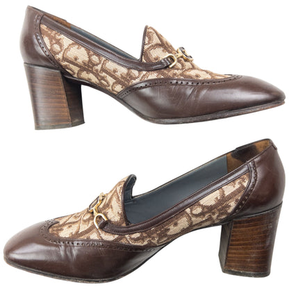 Vintage 90s Dior Monogram Leather Heeled Loafers Womens Size UK6 | ONE SIZE, Brown