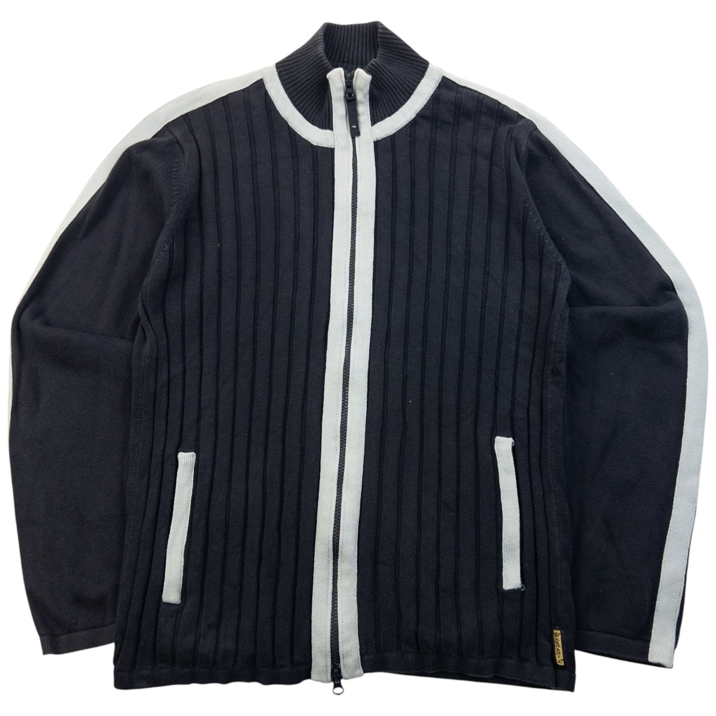 Vintage 2000s Armani Jeans Ribbed Zip Up Jumper Size M | Medium, Blue