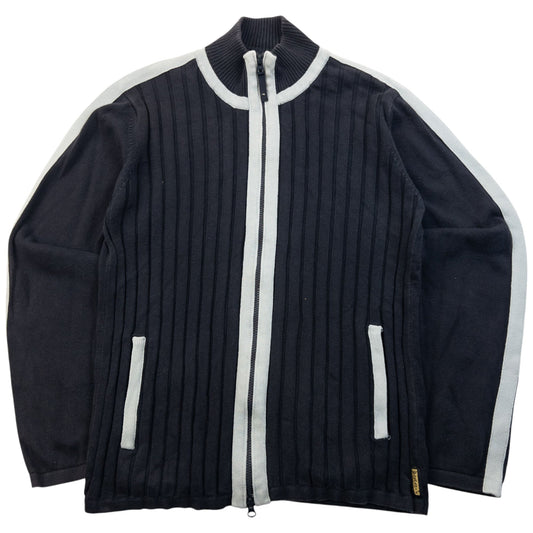 Vintage 2000s Armani Jeans Ribbed Zip Up Jumper Size M | Medium, Blue