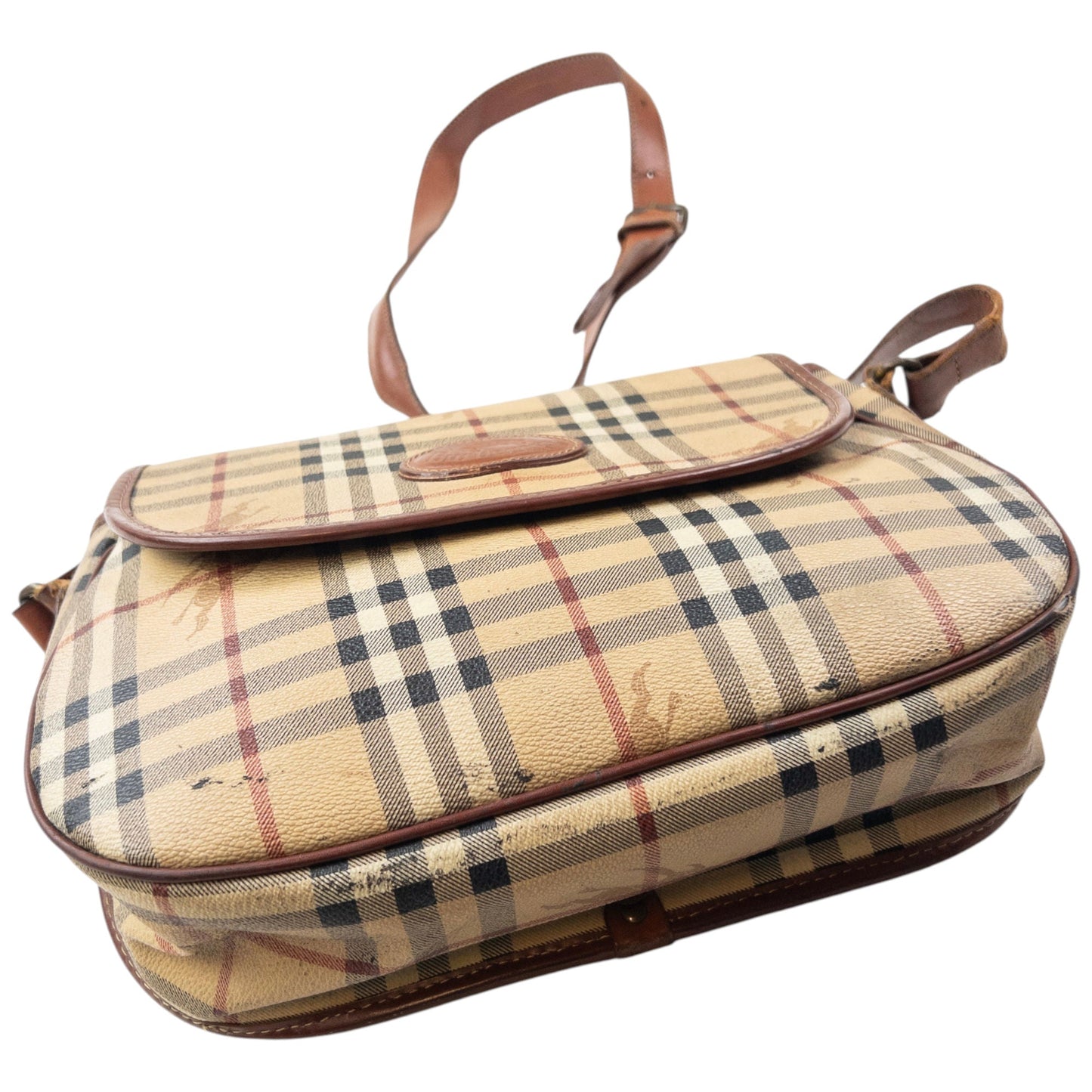 Vintage 90s Burberry Nova Check Leather Crossbody Bag | O/S, Beige