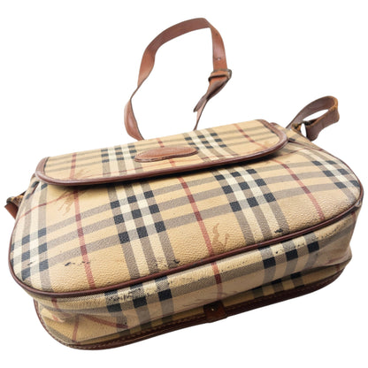Vintage 90s Burberry Nova Check Leather Crossbody Bag | O/S, Beige