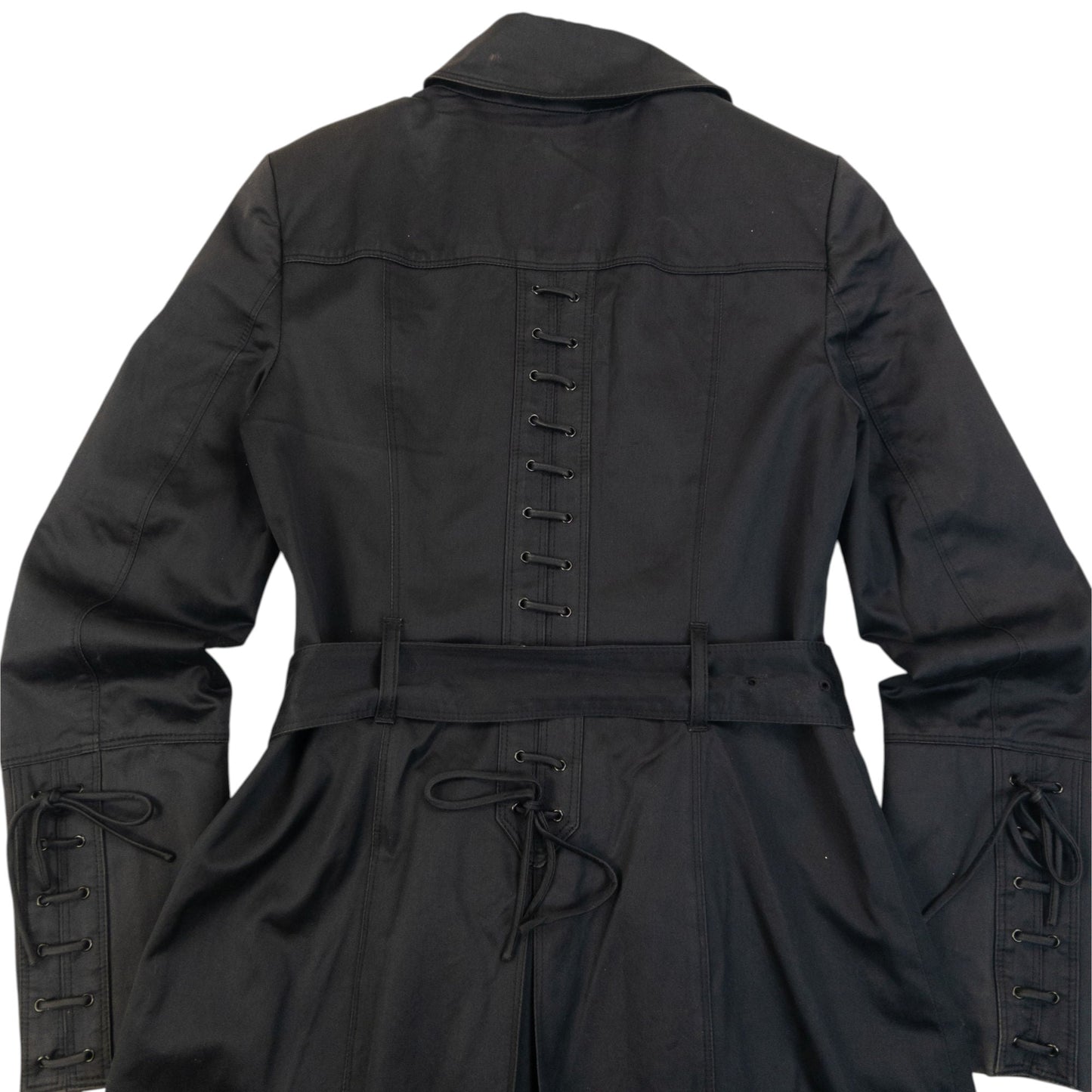 Vintage 2000s Burberry Belt Waist Lace-Up Trench Jacket Womens Size XS | XS, Black