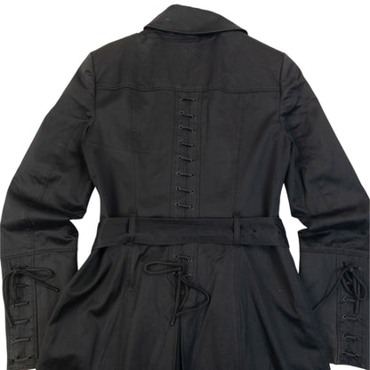 Vintage 2000s Burberry Belt Waist Lace-Up Trench Jacket Womens Size XS | XS, Black