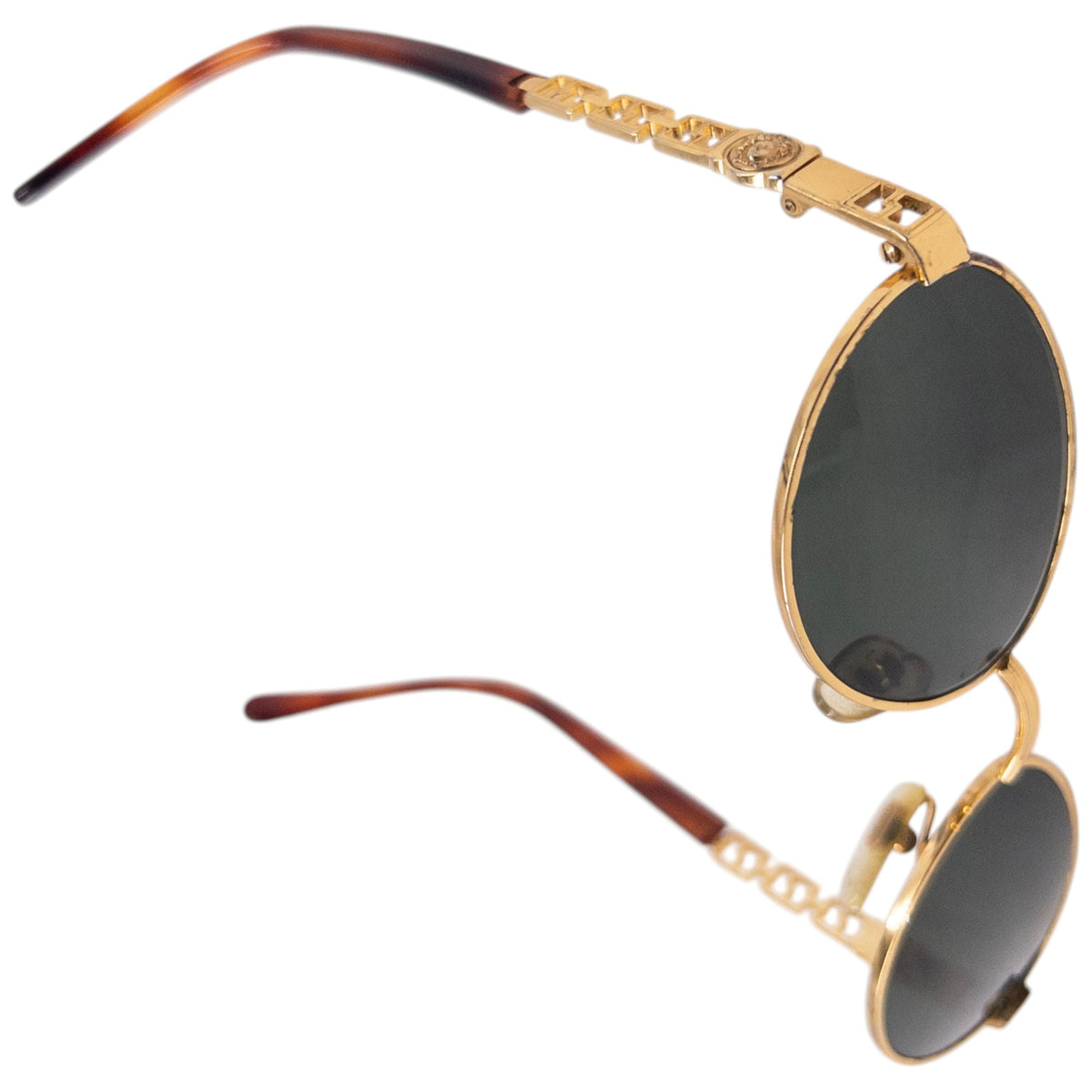 Vintage 90s Gianni Versace Embossed Tortoise Shell Sunglasses | O/S, Gold