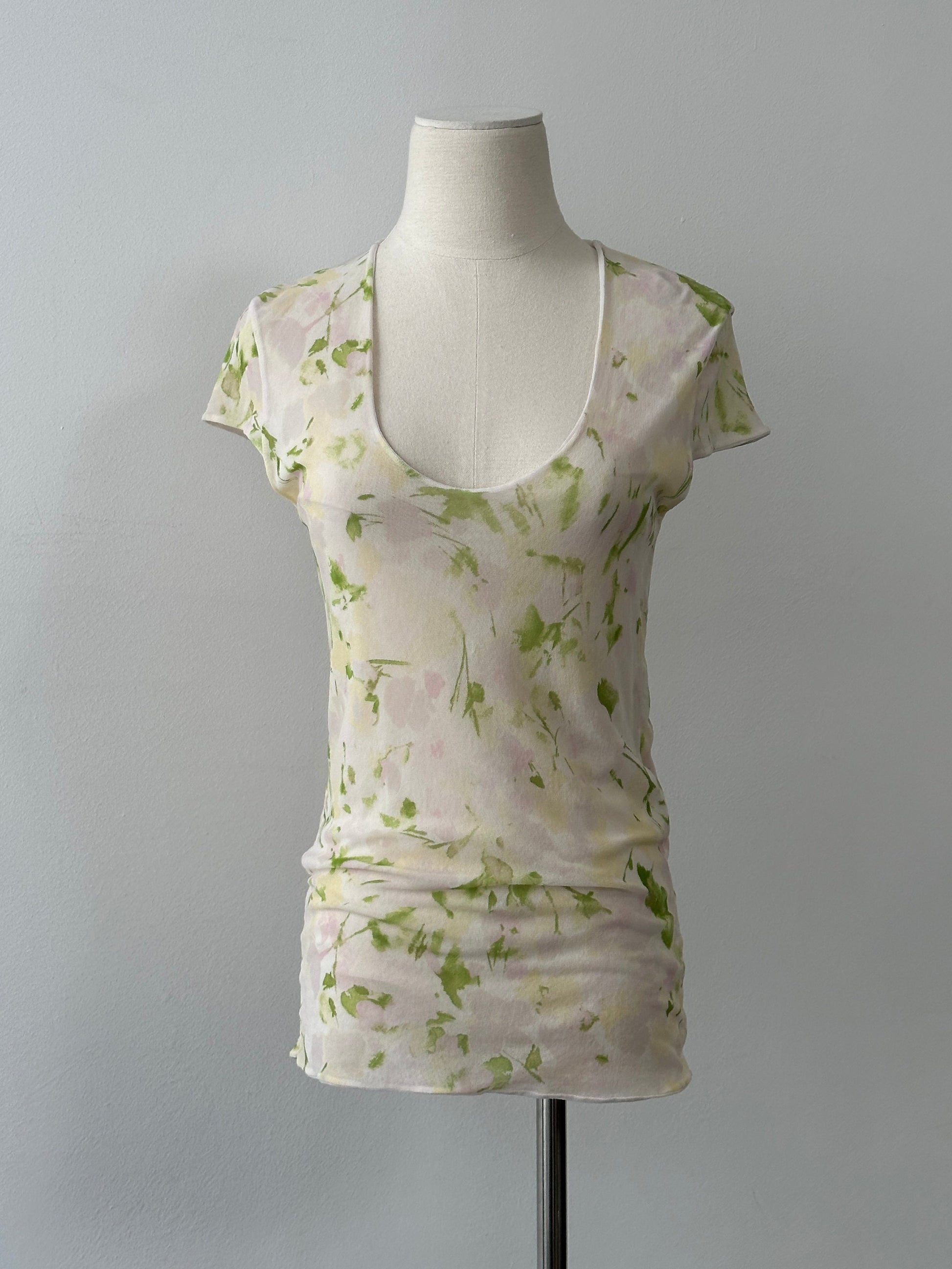 Italian Vintage 2000s Floral Fitted V Neck Top - M