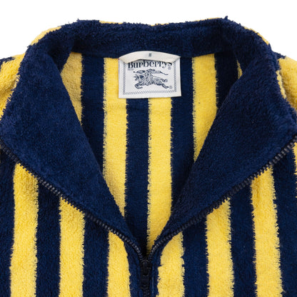 Vintage 90s Burberry Striped Terry Cloth Zip Up Jacket Size L | Large, Multicoloured