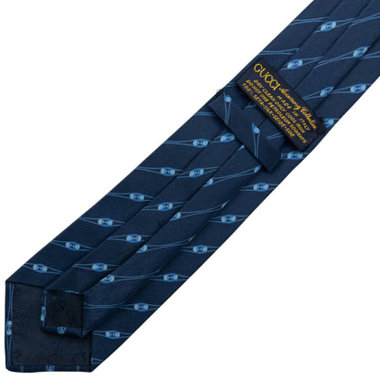 Vintage 90s Gucci Striped Monogram Silk Tie | O/S, Navy