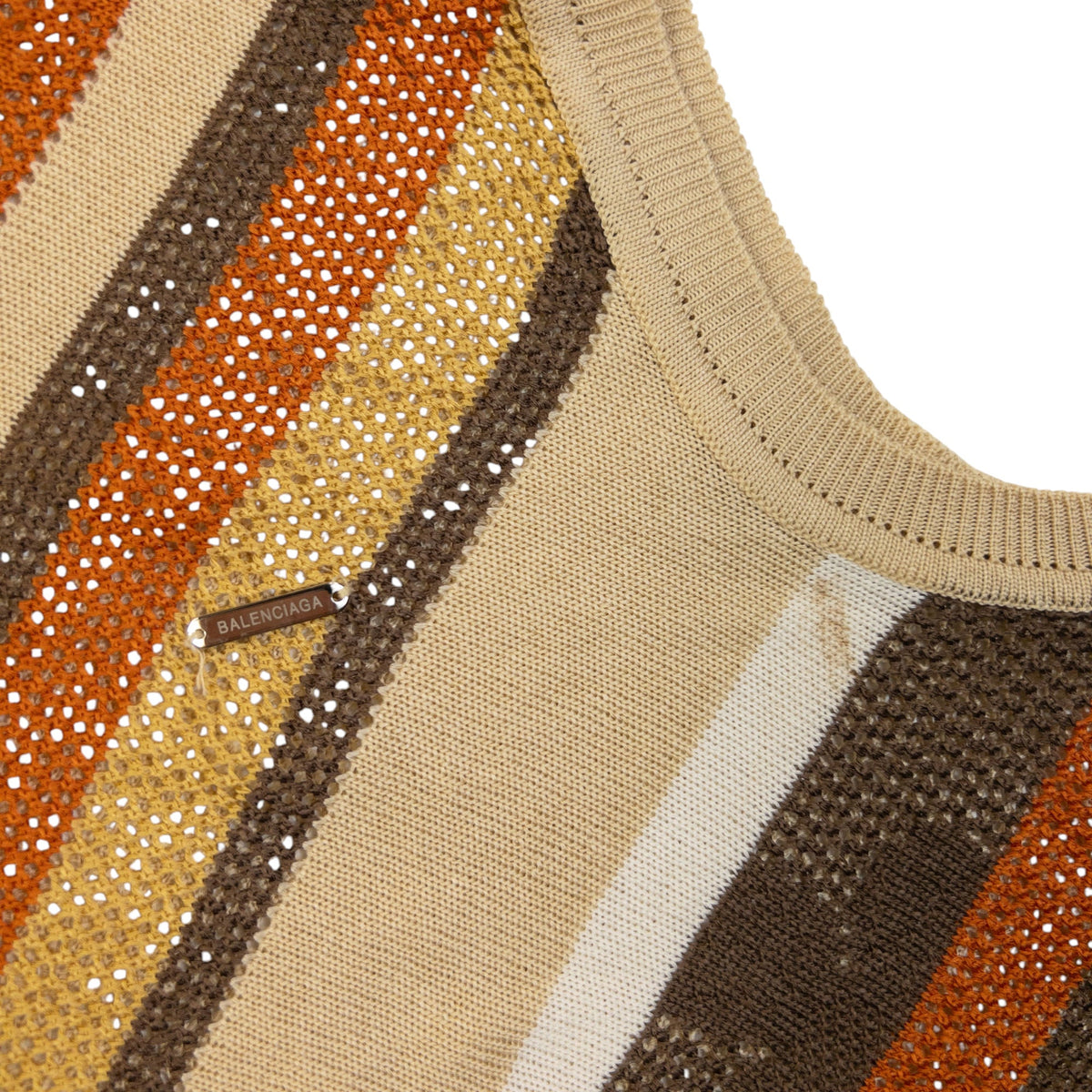 Vintage 90s Balenciaga Striped Knit Sweater Vest Womens Size M | Medium, Beige, Brown, Orange, Yellow, White