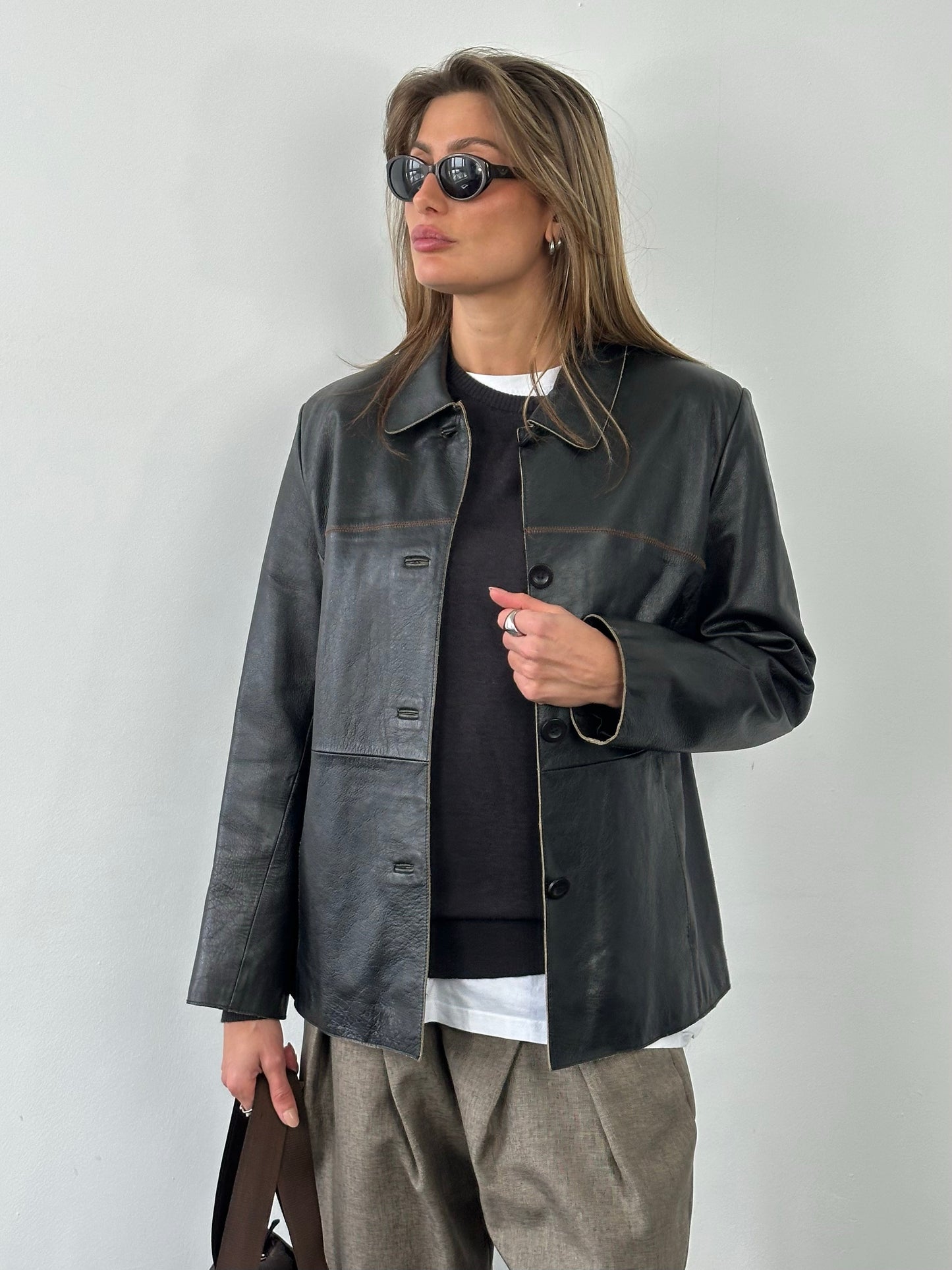 Vintage 1990s Leather Belted Leather Jacket - S