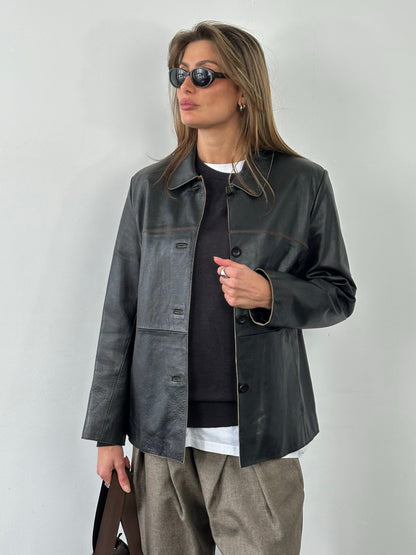 Vintage 1990s Leather Belted Leather Jacket - S