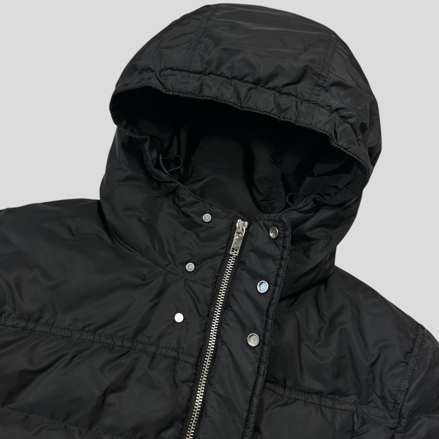 Prada 2018 Nylon Down Tri-Pocket Plaque Logo Puffer - S/M