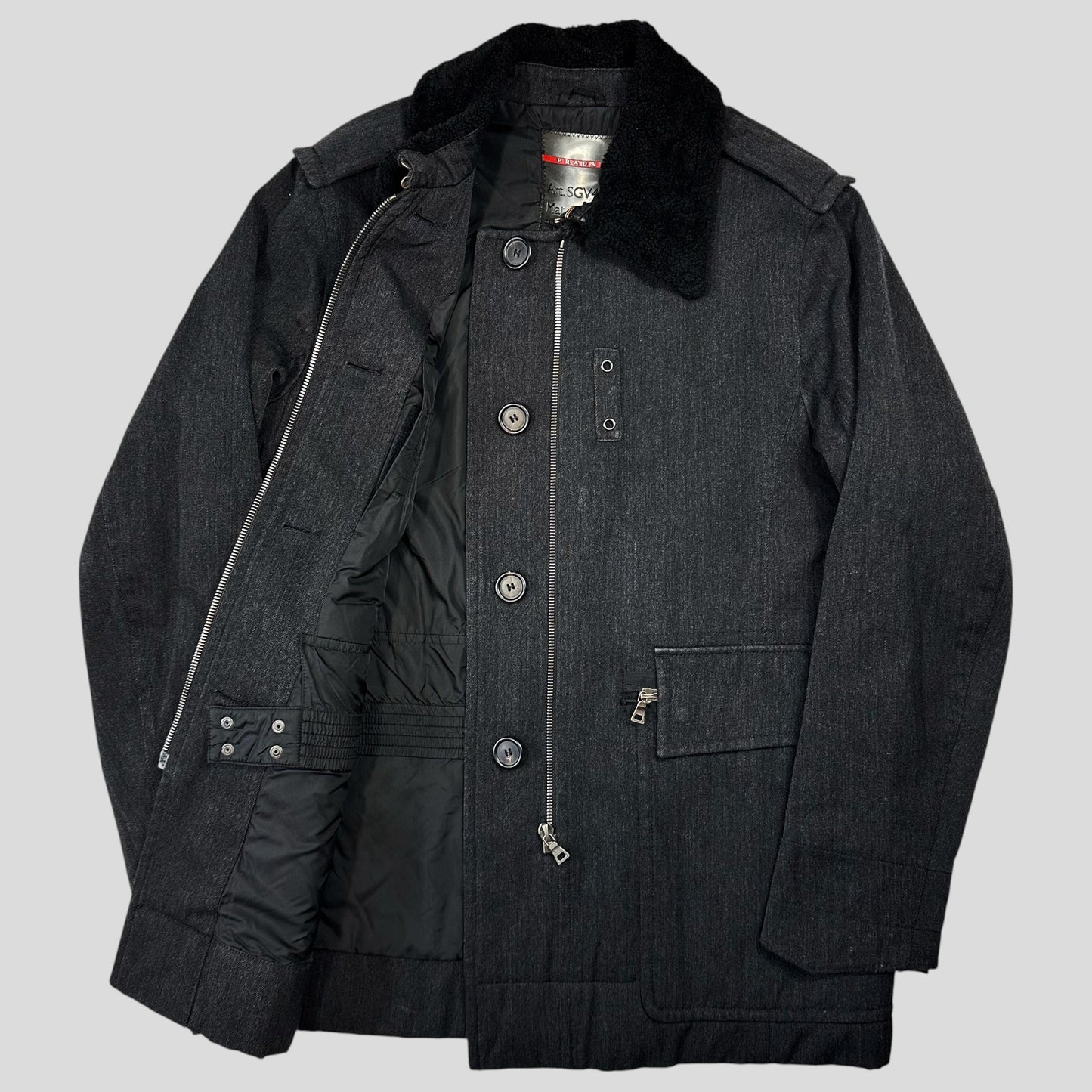 Prada Sport 00’s Technical Wool Sherpa Collar Overcoat - L | Default Title, Grey