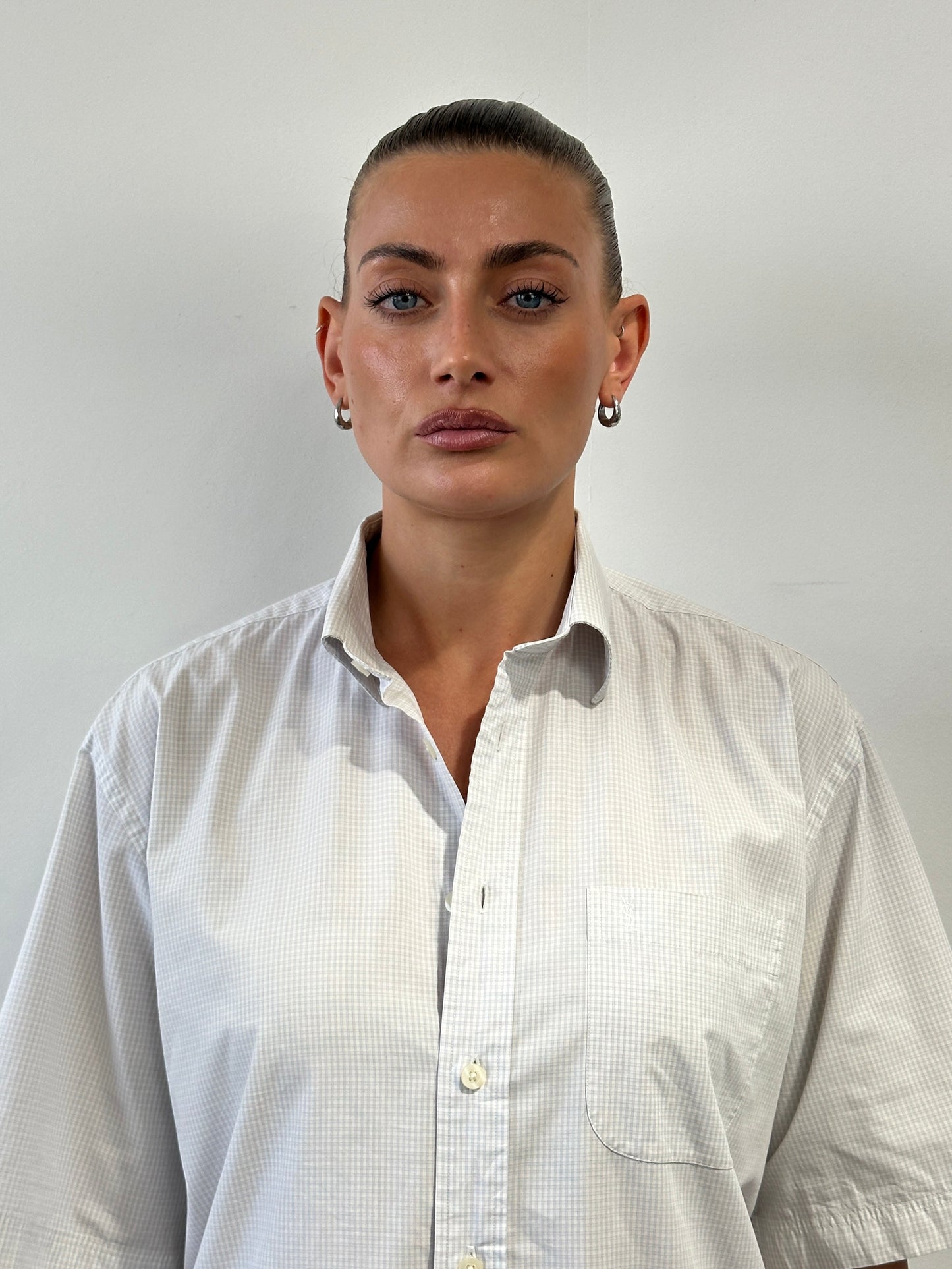 Yves Saint Laurent Pour Homme Cotton Check Short Sleeve Logo Shirt - L