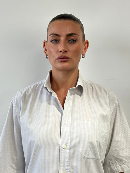 Yves Saint Laurent Pour Homme Cotton Check Short Sleeve Logo Shirt - L