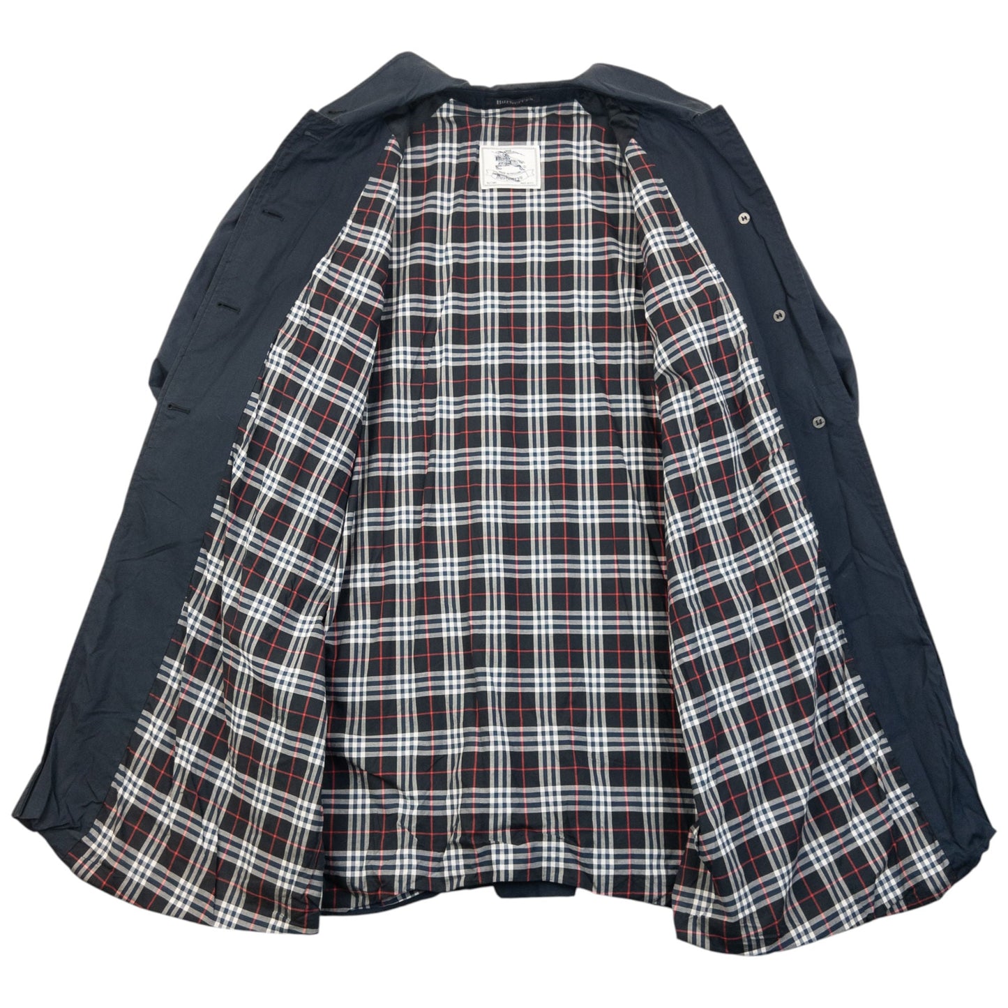Vintage 90s Burberry Nova Check Lined Trench Jacket Womens Size L | Large, Navy