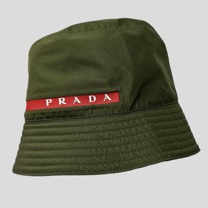 Prada Linea Rossa Technical Nylon Bucket Hat - M | O/S, Olive Green