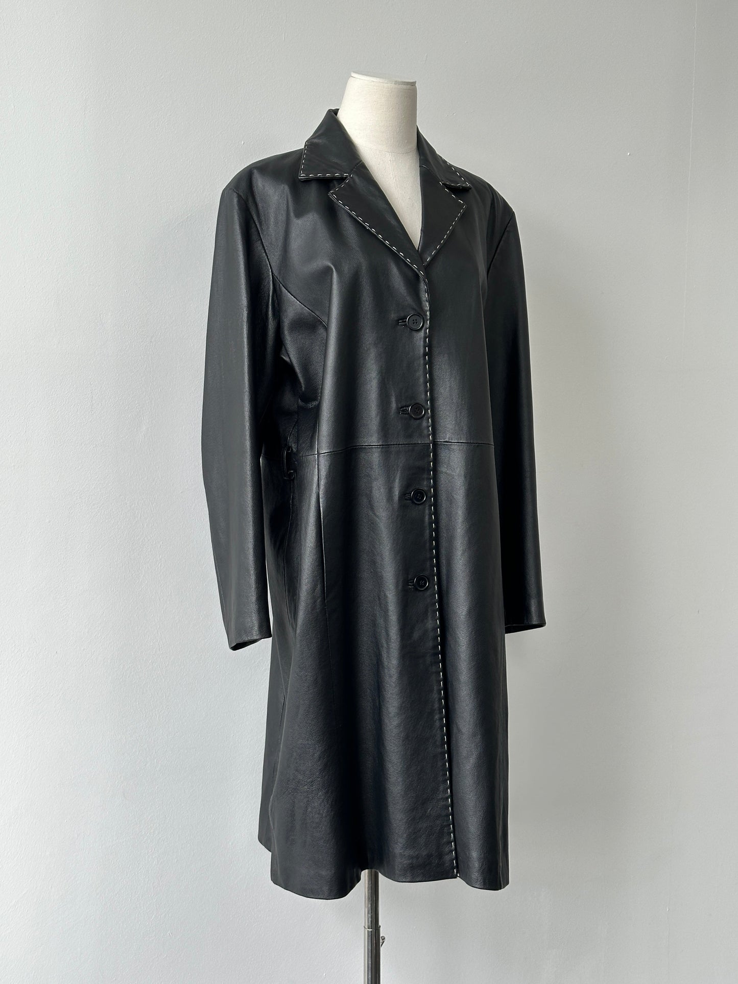 Vintage 2000s Leather Single Breasted Trench - XL